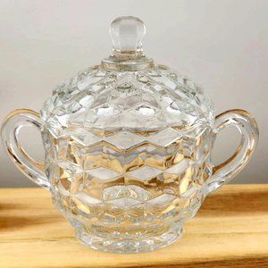 Colony Whitehall Clear Covered Sugar Bowl cube cubist glass midcentury vintage